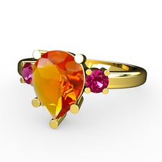 Sitrin ve rodolit garnet 925 ayar altın kaplama gümüş yüzük