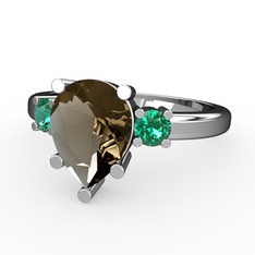 Tria Yüzük - Dumanlı kuvars ve yeşil kuvars 18 ayar beyaz altın yüzük #fq1x2i