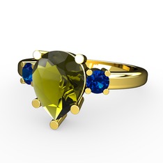 Tria Yüzük - Peridot ve lab safir 14 ayar altın yüzük #g1kclb