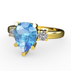 Tria Yüzük - Akuamarin ve swarovski 18 ayar altın yüzük #g5xt2i