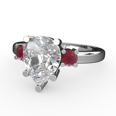 Swarovski ve kök yakut 18 ayar beyaz altın yüzük