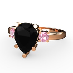 Siyah zirkon ve pembe kuvars 8 ayar rose altın yüzük