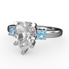 Swarovski ve akuamarin 14 ayar beyaz altın yüzük