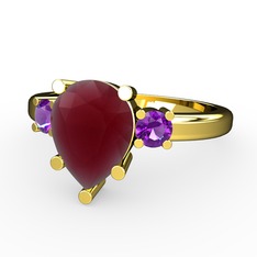 Tria Yüzük - Kök yakut ve ametist 18 ayar altın yüzük #hf2ae1