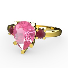 Tria Yüzük - Pembe kuvars ve kök yakut 18 ayar altın yüzük #hmzl4m