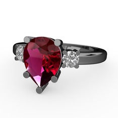 Rodolit garnet ve beyaz zirkon 925 ayar siyah rodyum kaplama gümüş yüzük