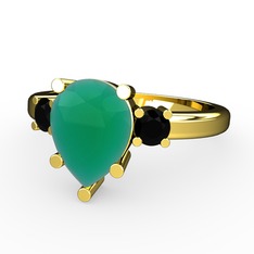 Kök zümrüt ve siyah zirkon 14 ayar altın yüzük