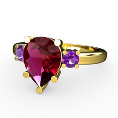 Tria Yüzük - Rodolit garnet ve ametist 14 ayar altın yüzük #i46omq