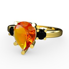 Tria Yüzük - Sitrin ve siyah zirkon 925 ayar altın kaplama gümüş yüzük #i8bo08