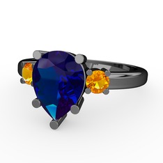 Tria Yüzük - Lab safir ve sitrin 925 ayar siyah rodyum kaplama gümüş yüzük #i9211i