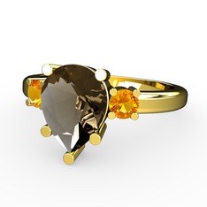 Dumanlı kuvars ve sitrin 18 ayar altın yüzük