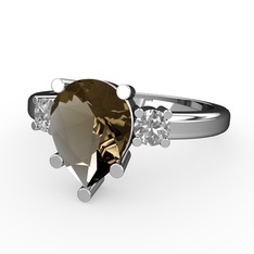 Tria Yüzük - Dumanlı kuvars ve swarovski 8 ayar beyaz altın yüzük #ieyztt