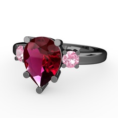 Tria Yüzük - Rodolit garnet ve pembe kuvars 925 ayar siyah rodyum kaplama gümüş yüzük #ii75wo