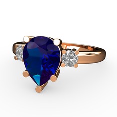 Tria Yüzük - Lab safir ve swarovski 18 ayar rose altın yüzük #ior9gj