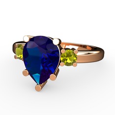 Lab safir ve peridot 18 ayar rose altın yüzük
