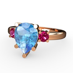 Akuamarin ve rodolit garnet 14 ayar rose altın yüzük