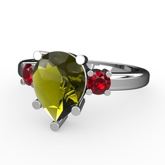 Tria Yüzük - Peridot ve garnet 18 ayar beyaz altın yüzük #j3dnwj
