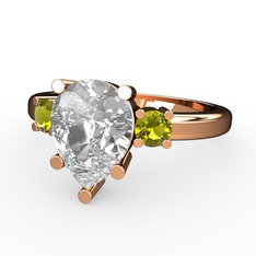 Beyaz zirkon ve peridot 14 ayar rose altın yüzük
