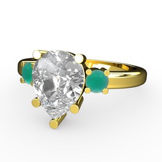 Tria Yüzük - Beyaz zirkon ve kök zümrüt 8 ayar altın yüzük #jkiio9