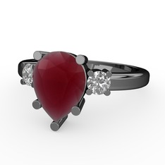 Tria Yüzük - Kök yakut ve beyaz zirkon 925 ayar siyah rodyum kaplama gümüş yüzük #k3eazp