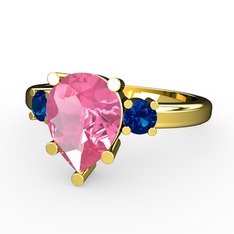 Tria Yüzük - Pembe kuvars ve lab safir 18 ayar altın yüzük #k50en4