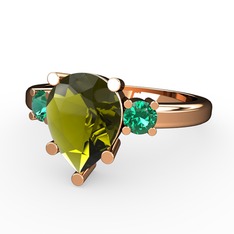 Peridot ve yeşil kuvars 18 ayar rose altın yüzük