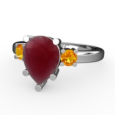 Kök yakut ve sitrin 14 ayar beyaz altın yüzük