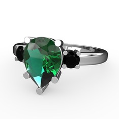 Yeşil kuvars ve siyah zirkon 18 ayar beyaz altın yüzük