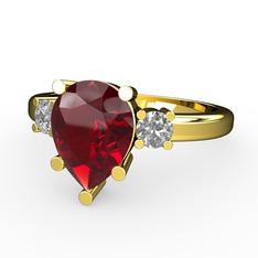 Garnet ve beyaz zirkon 18 ayar altın yüzük