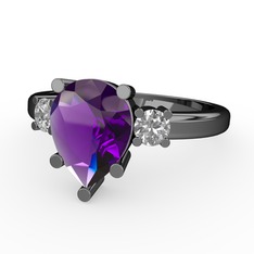 Tria Yüzük - Ametist ve swarovski 925 ayar siyah rodyum kaplama gümüş yüzük #mqfb2p