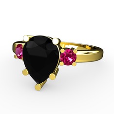 Tria Yüzük - Siyah zirkon ve rodolit garnet 14 ayar altın yüzük #msm23t