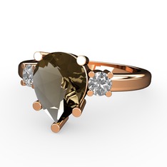 Tria Yüzük - Dumanlı kuvars ve pırlanta 925 ayar rose altın kaplama gümüş yüzük (0.22 karat) #n8mrw8