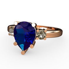 Lab safir ve dumanlı kuvars 8 ayar rose altın yüzük