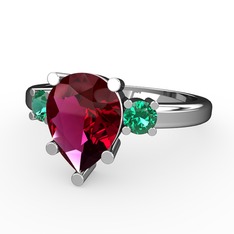 Tria Yüzük - Rodolit garnet ve yeşil kuvars 14 ayar beyaz altın yüzük #nl2oan
