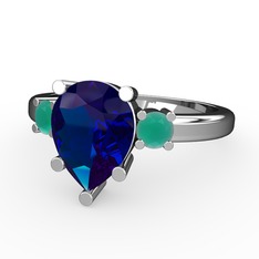 Tria Yüzük - Lab safir ve kök zümrüt 8 ayar beyaz altın yüzük #nl32kq