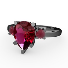 Tria Yüzük - Rodolit garnet ve kök yakut 925 ayar siyah rodyum kaplama gümüş yüzük #npgmhn