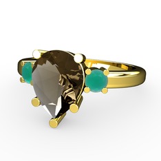 Tria Yüzük - Dumanlı kuvars ve kök zümrüt 18 ayar altın yüzük #ntg86p