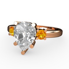 Tria Yüzük - Swarovski ve sitrin 925 ayar rose altın kaplama gümüş yüzük #ntp2q3