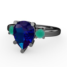 Tria Yüzük - Lab safir ve kök zümrüt 925 ayar siyah rodyum kaplama gümüş yüzük #nvb2d1