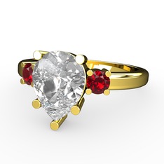 Tria Yüzük - Beyaz zirkon ve garnet 18 ayar altın yüzük #ny2691