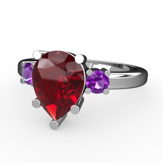 Tria Yüzük - Garnet ve ametist 14 ayar beyaz altın yüzük #o38f8g