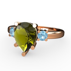 Tria Yüzük - Peridot ve akuamarin 925 ayar rose altın kaplama gümüş yüzük #oh06gd