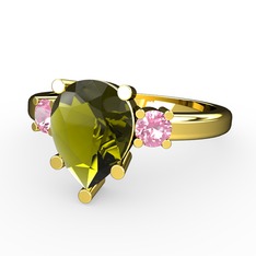 Peridot ve pembe kuvars 14 ayar altın yüzük