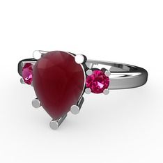 Kök yakut ve rodolit garnet 14 ayar beyaz altın yüzük