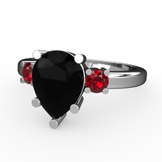 Siyah zirkon ve garnet 8 ayar beyaz altın yüzük