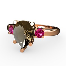 Dumanlı kuvars ve rodolit garnet 18 ayar rose altın yüzük