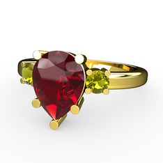 Garnet ve peridot 925 ayar altın kaplama gümüş yüzük