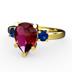 Rodolit garnet ve lab safir 8 ayar altın yüzük