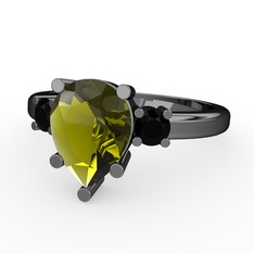 Tria Yüzük - Peridot ve siyah zirkon 925 ayar siyah rodyum kaplama gümüş yüzük #qwn9z1