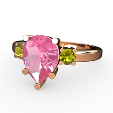 Pembe kuvars ve peridot 8 ayar rose altın yüzük